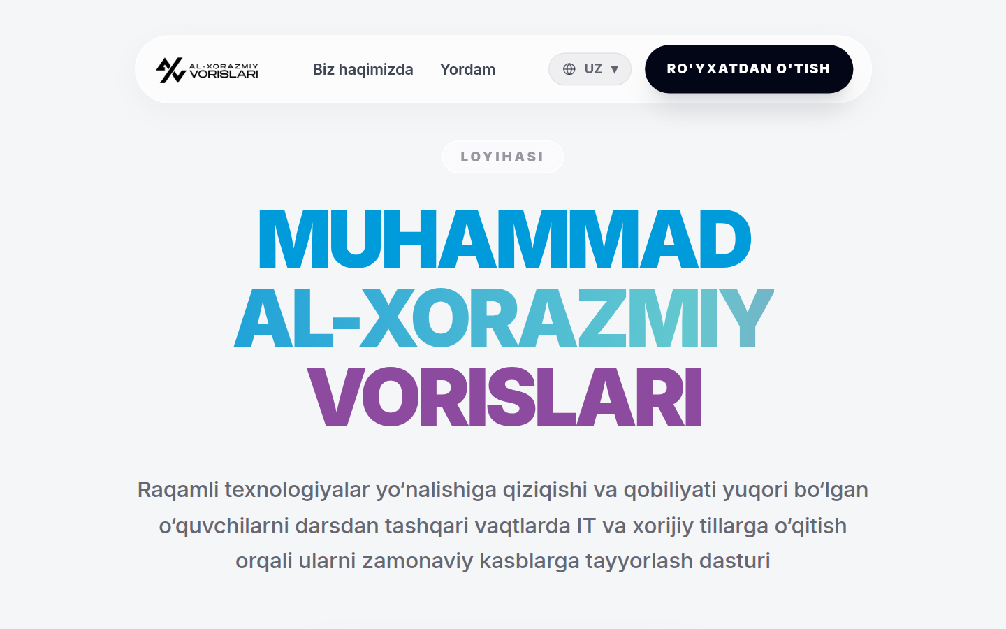 Qabul platformasi — Muhammad al-Xorazmiy vorislari dasturiga ro'yxatdan o'tish va nomzodlarni saralash tizimi.